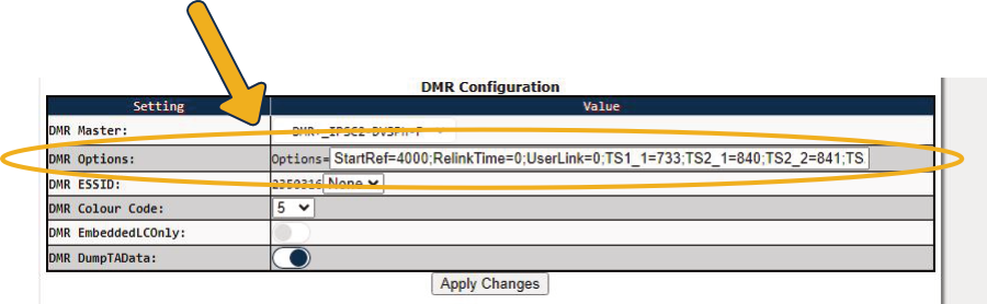 Pi-Star DMR Configuration options string